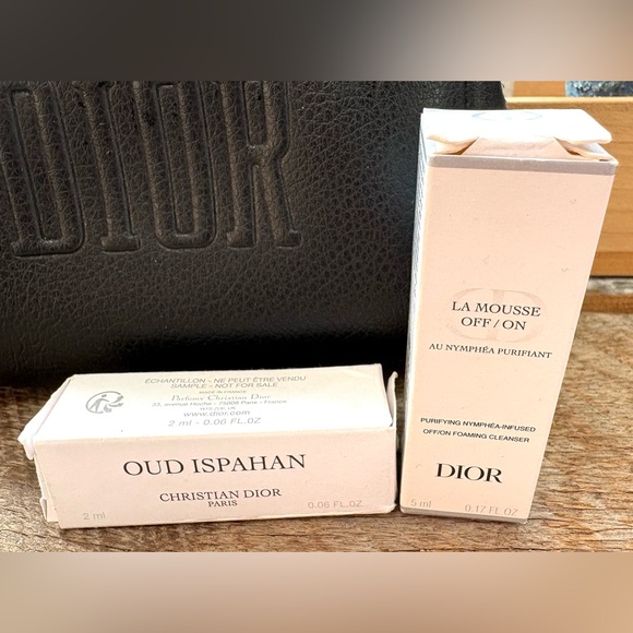 Dior Embossed Leather Cosmetic Pouch with Dior La Mousse Cleanser and Oud Isahan - Picture 2 of 2